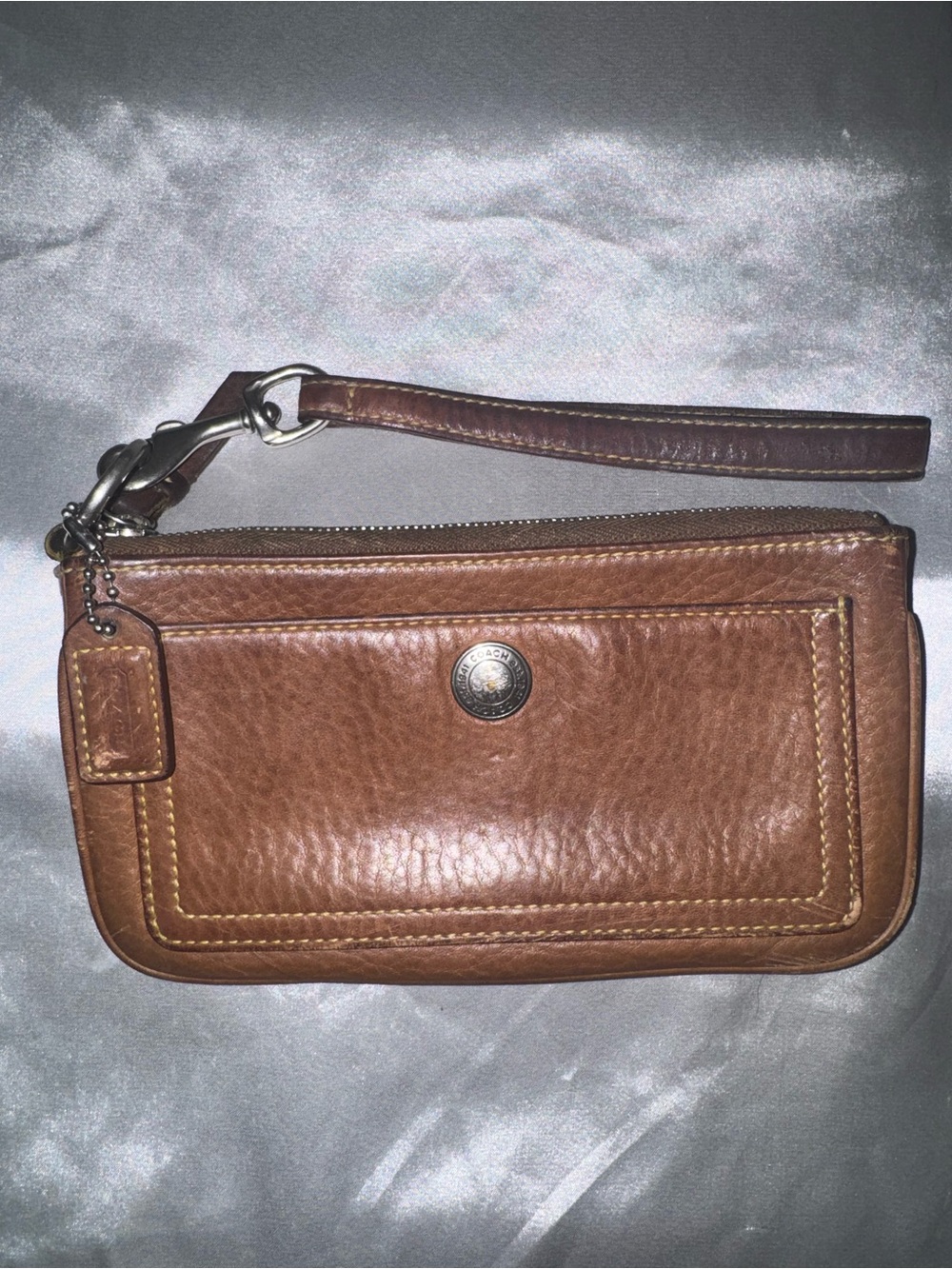 Coach Pebbled Leather Tan Brown Wristlet
